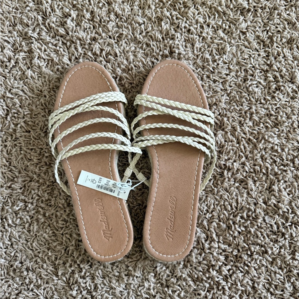 Madewell Kathryn Cream and Tan Braided Flat Espadrille Sandals